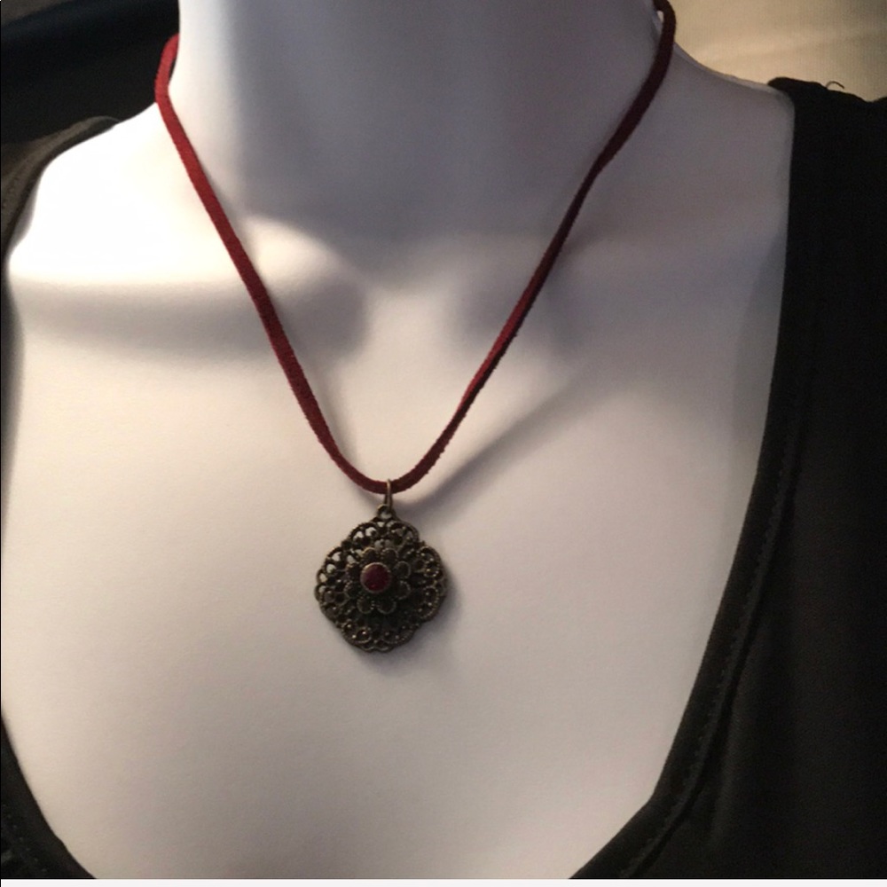 Vintage Necklace on Burgundy Cord